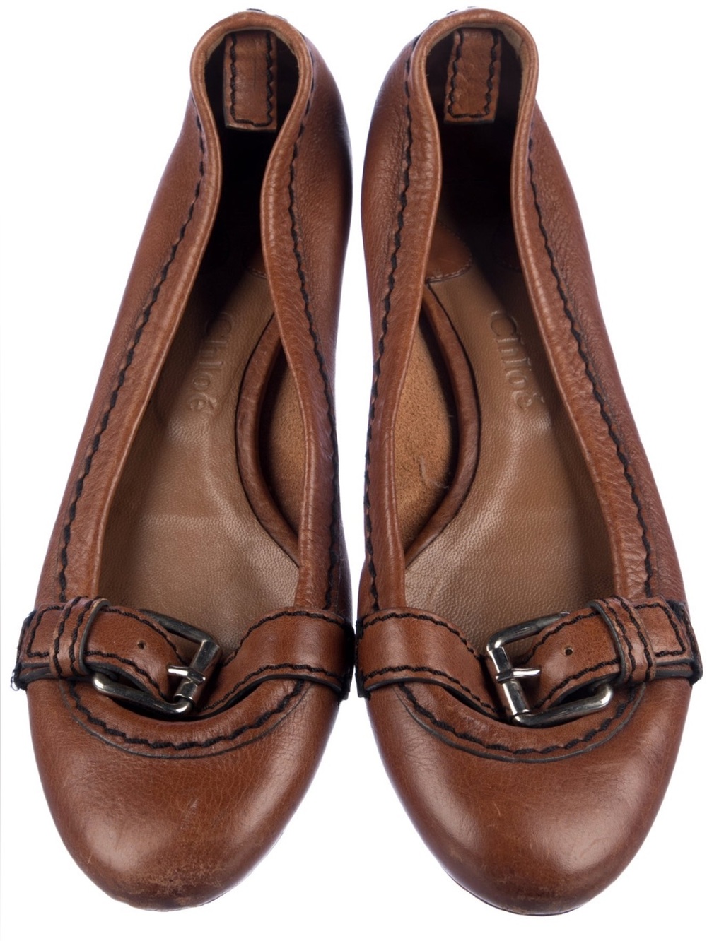 Chloé Vintage Cognac Tan Leather Buckled Ballet Flats Size 7